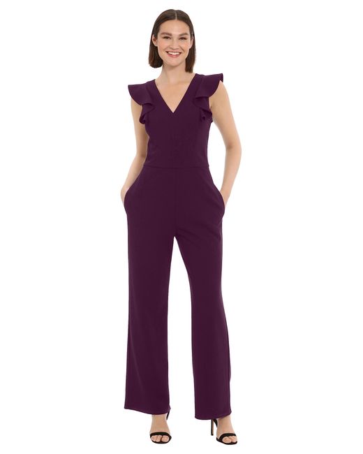 Donna Morgan Purple Sleek Style Jumpsuit Office Workwear Event Guest Of