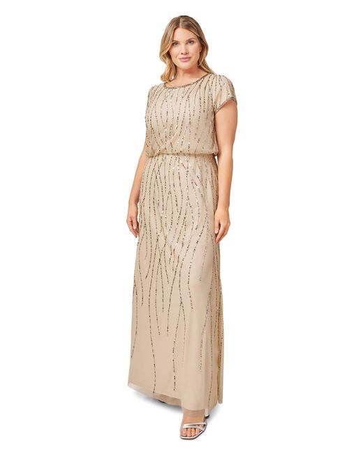 Adrianna Papell Natural Beaded Blouson Gown