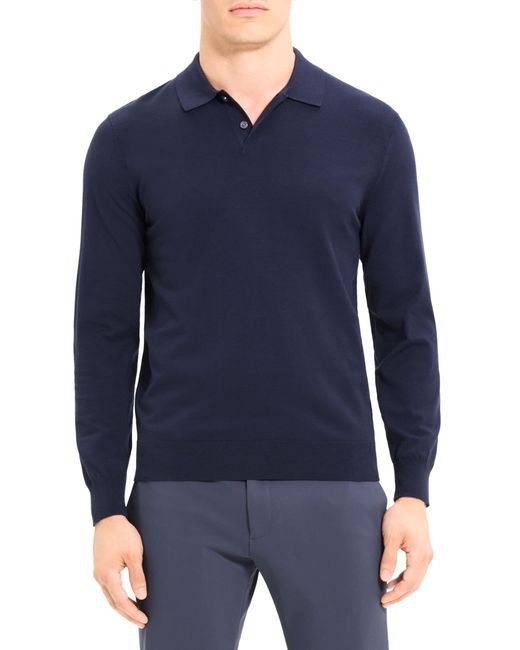 Theory Blue Goris Polo Long Sleeve In Light Bilen for men