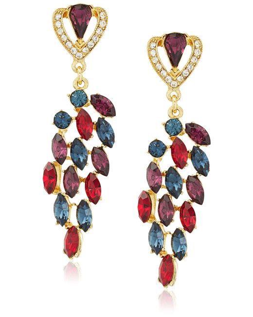 Ben-Amun Red Maharaji Swarovski Crystal Linear Post Drop Earrings