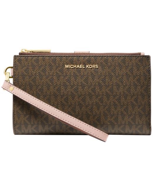 Michael Kors Jet Set Dubbele Zip Polsband Portemonnee Bruin/zacht Roze in het Metallic