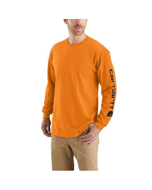 Carhartt Orange Loose Fit Heavyweight Long Logo Sleeve Graphic T-shirt for men