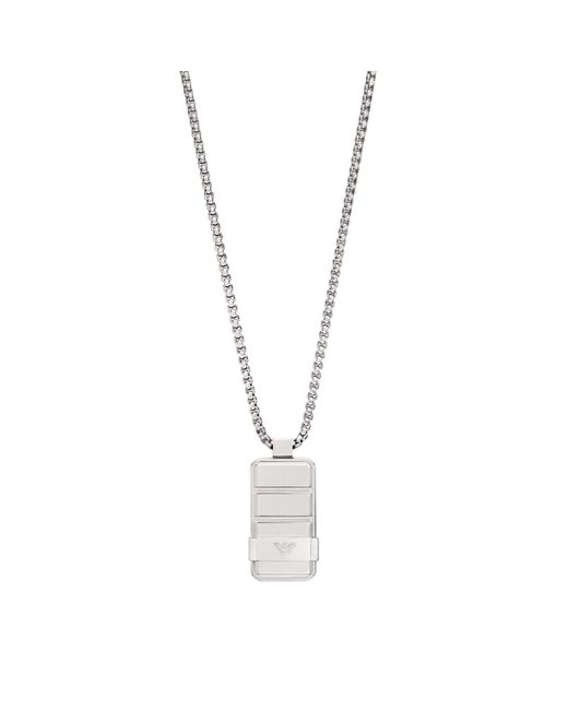 Emporio Armani Metallic Silver Stainless Steel Dog Tag Necklace for men