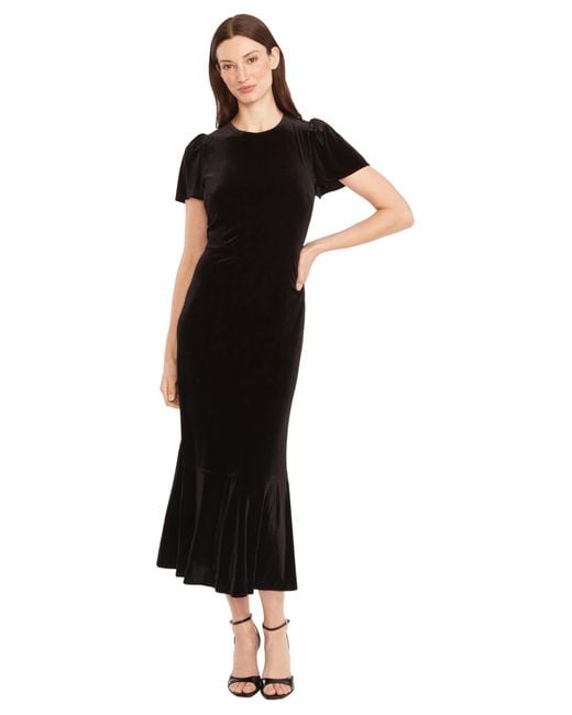 Maggy London Black Velvet Midi Flutter Sleeves And Mermaid Silhouette-cocktail Dresses For