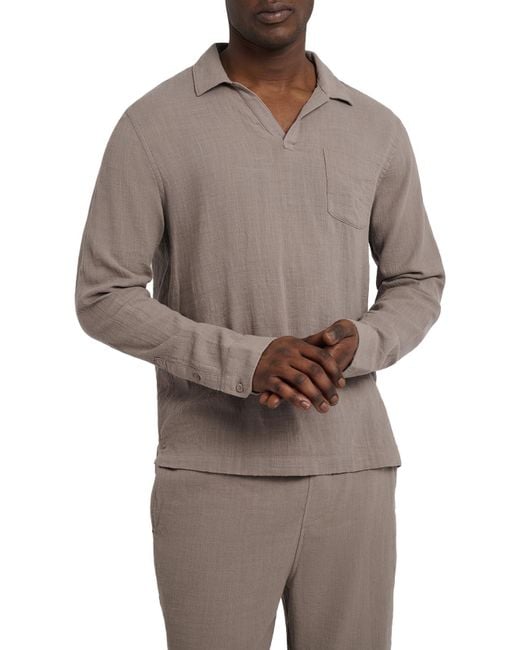 Onia Brown Gauze Popover Shirt-solid-cinder-xl for men