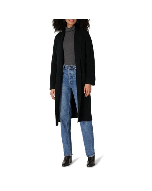 Amazon Essentials Black Oversized-fit Cotton Blend Heavyweight Texture Stitch Long Cardigan Sweater