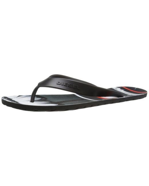 DIESEL Black Plaja Splish Red Sandal Flip Flop for men