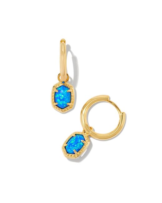 Kendra Scott , S, Daphne Framed Huggie Earrings, Gold Bright Blue Kyocera Opal, One Size