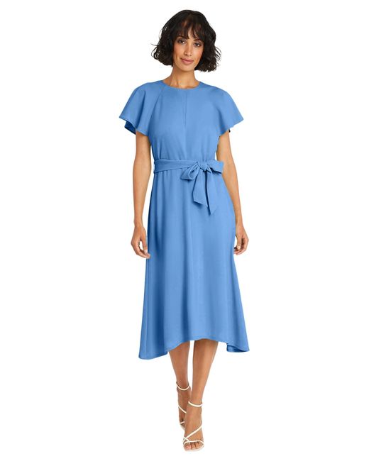 Maggy London Blue Flutter Sleeve And Waist Tie Cocktail Multi Occasion Wedding Guest Dresses For