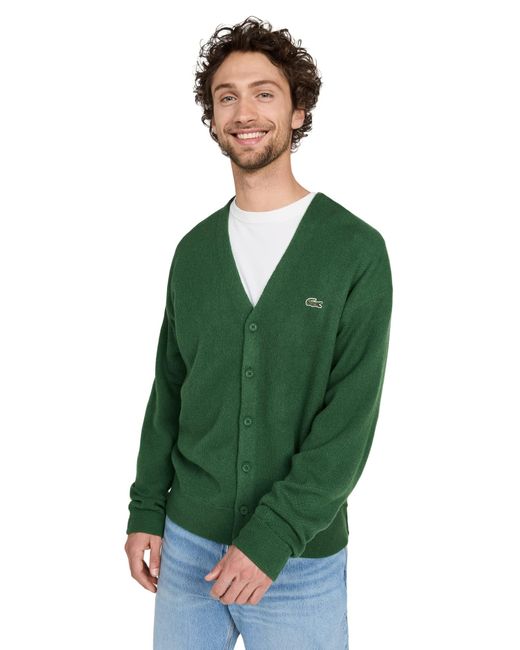 Lacoste Green Long Sleeve Solid Wool Cardigan for men