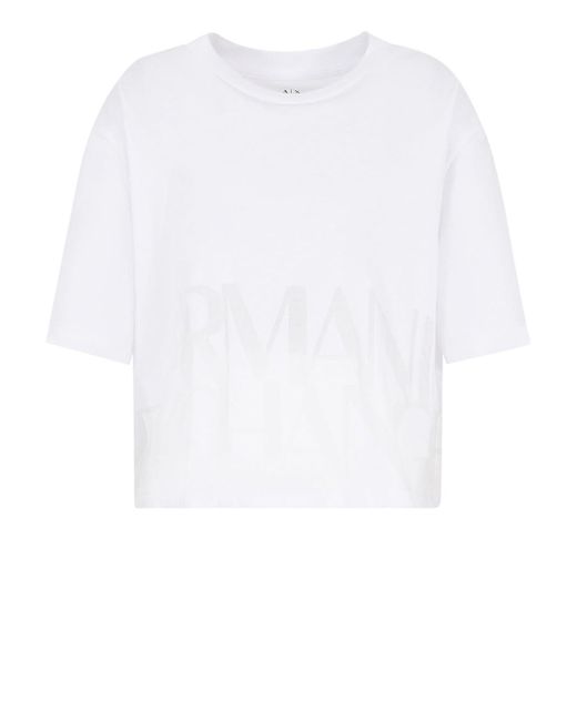 Emporio Armani White A | X Armani Exchange Cropped Burnout Logo T-shirt