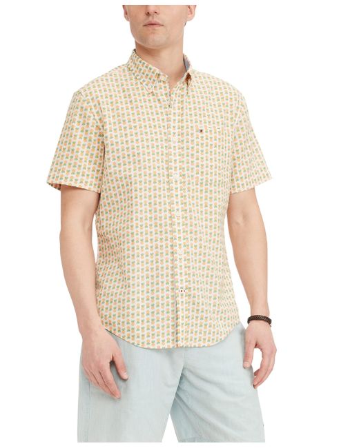 Tommy Hilfiger White Linen Short Sleeve Button Down Shirt In Regular Fit for men