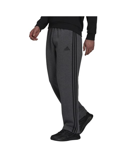Adidas Black Essentials Fleece Open Hem 3-stripes Pants for men