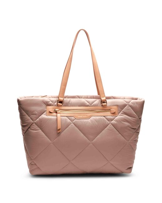 Anne Klein Pink Large Quilted Nylon Tote With Pouch