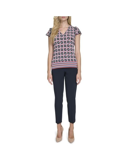 Tommy Hilfiger Blue V-neck Flutter Sleeve Knit Top