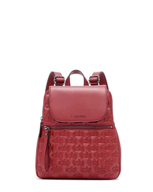 Calvin Klein Red Reyna Signature Key Item Flap Backpack