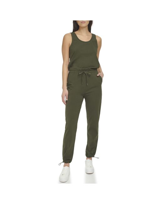 Andrew Marc Green Sport Sleeveless Stretch Fit Sporty Knit Jumpsuit
