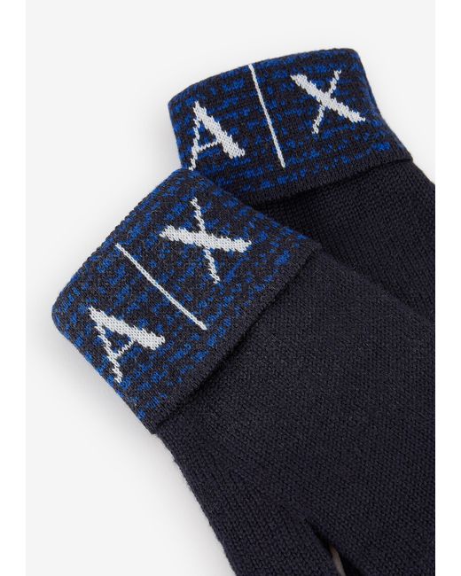 Emporio Armani Blue Armani Exchange Knit Ax Logo Gloves,navy for men