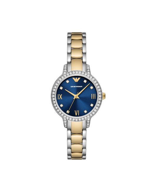 Emporio Armani Blue Three-hand Silver And Gold Two-tone Stainless Steel Bracelet Watch