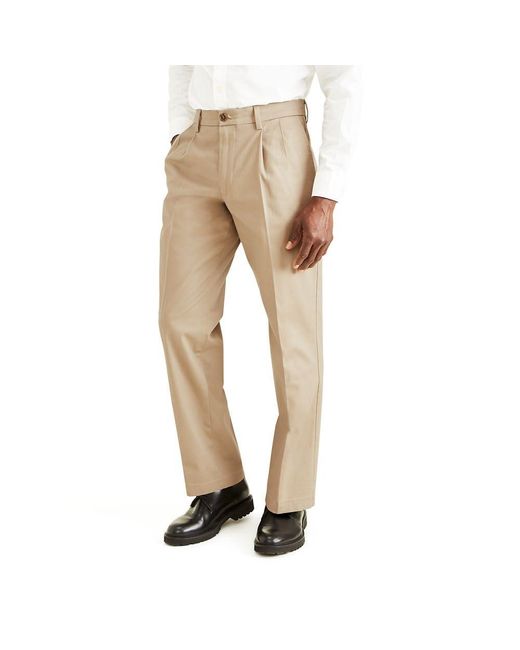 Dockers Classic Fit Signature Khaki Lux Cotton Stretch Pants-pleated in  Black for Men | Lyst