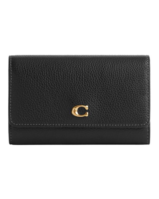 COACH Black Polished Pebble Leather Essential Medium Flap Wallet