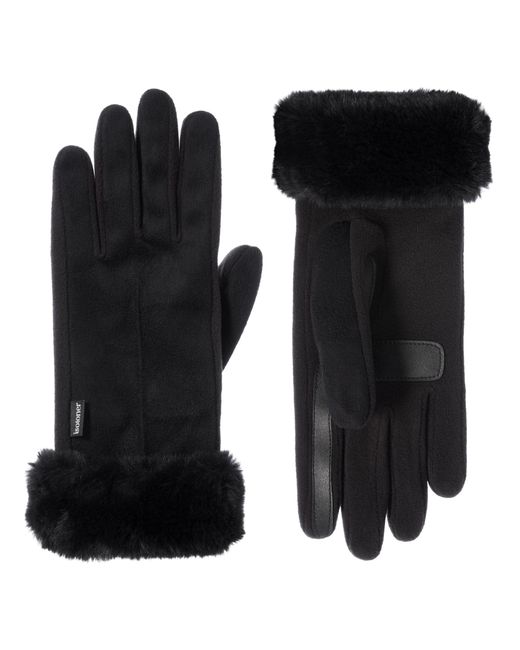 Isotoner Black Recycled Microsuede Gloves With Fur Cuff
