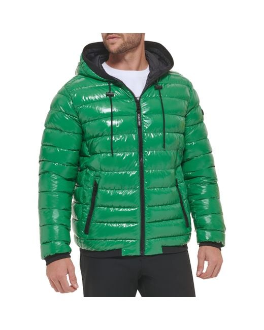 Calvin Klein Synthetic Hooded Super Shine Puffer Jacket in Green for ...
