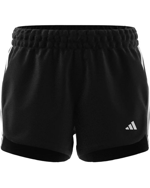 Adidas Black Pacer Training 3 Stripes Woven High Rise Shorts