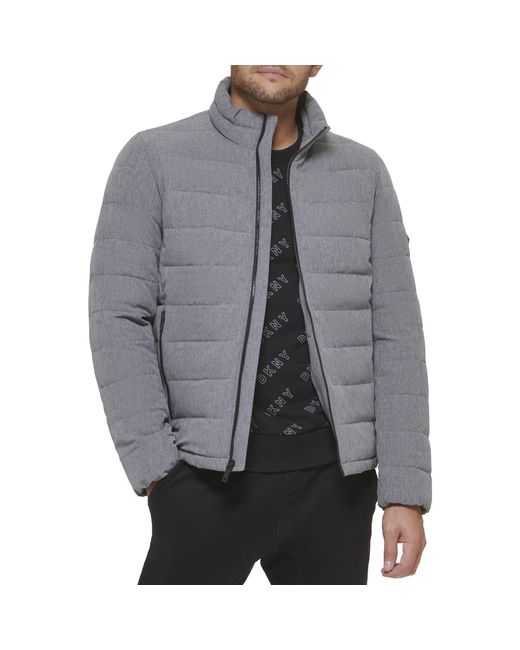 DKNY Gray Jon Quilted Stand Collar Puffer Jacket for men