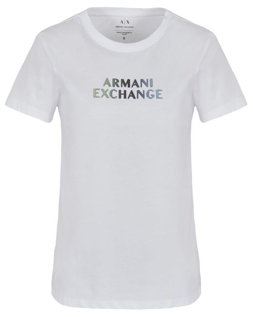Emporio Armani White A | X Armani Exchange Ombre Metallic Logo Cotton Jersey T-shirt