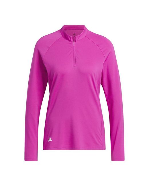 Adidas Purple Standard Quarter Zip Long Sleever Golf Polo Shirt