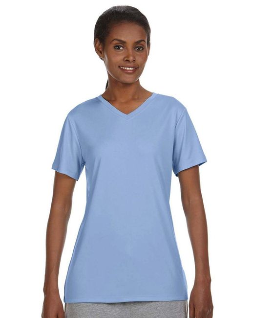 Hanes Blue Womens Cooldri Short Sleeve Performance V-neck