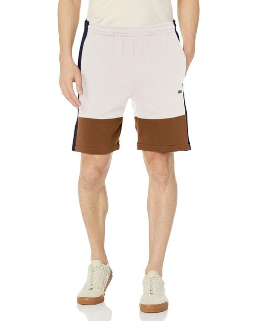 Lacoste White Regular Fit Adjustable Waist Color Blocked Shorts for men