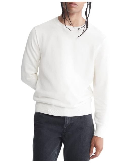Calvin Klein White Supima Cotton Solid Monogram Logo Sweater for men