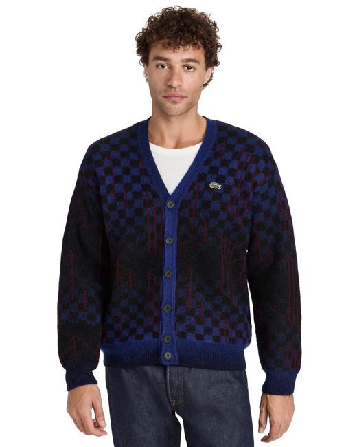 Lacoste Blue Relaxed Fit Long Sleeve Button Down Cardigan Sweater for men