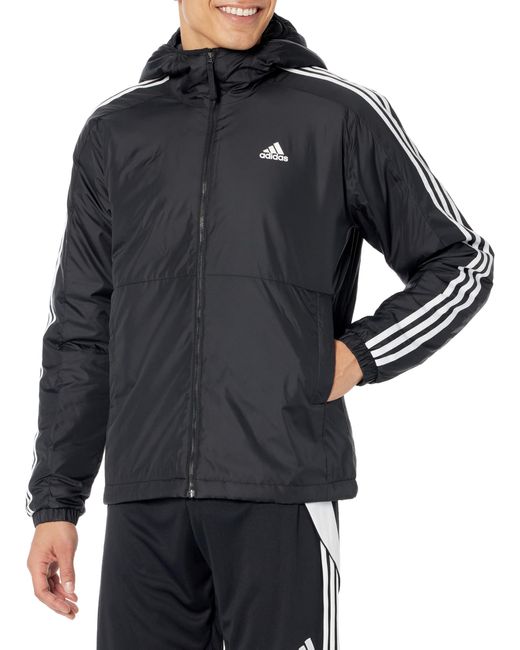 Adidas Gray Essentials 3-stripes Insulated Hooded Jacket for men