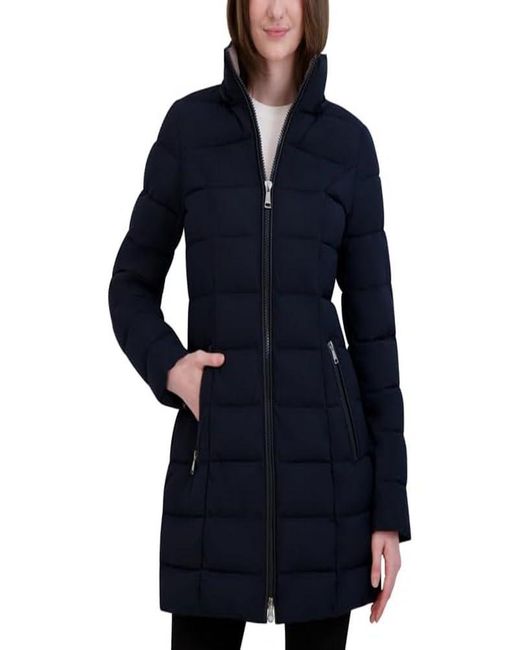 Laundry by Shelli Segal Blue Mechanical Stretch Puffer Jacket