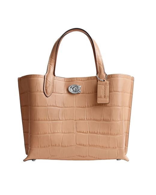 COACH Brown Embossed Croc Willow Tote 24