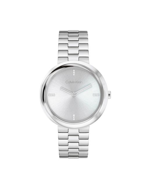 Montre À Mouvement Quartz Deux Aiguilles pour Collection Twisted Bezel avec Bracelet en Acier Inoxydable Calvin Klein en coloris White