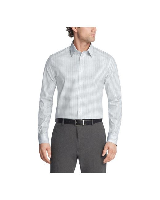 Calvin Klein Gray Dress Shirt Non Iron Stretch Slim Fit Check for men