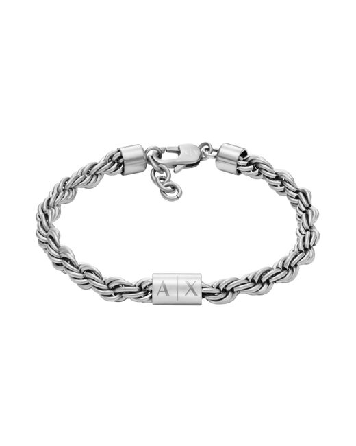 Emporio Armani Metallic Armani Exchange Silver Stainless Steel Chain Bracelet for men