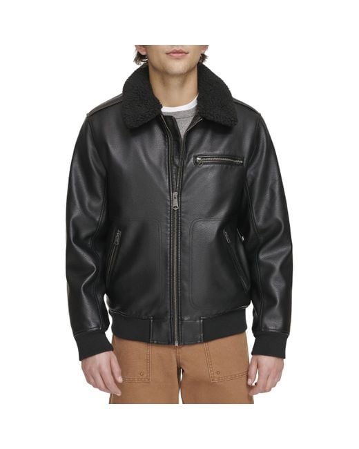 Levi's Faux Leather Aviator Bomber Jacket With Sherpa Collar in Black for Men Lyst