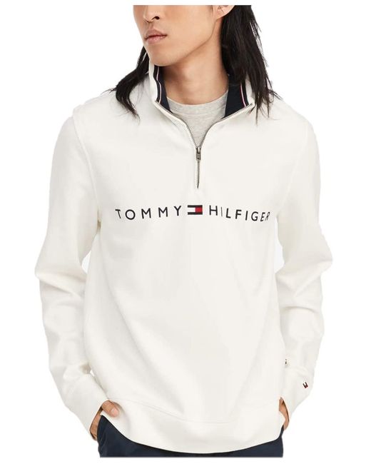Tommy Hilfiger White 1/4 Zip Mockneck Sweatshirt for men