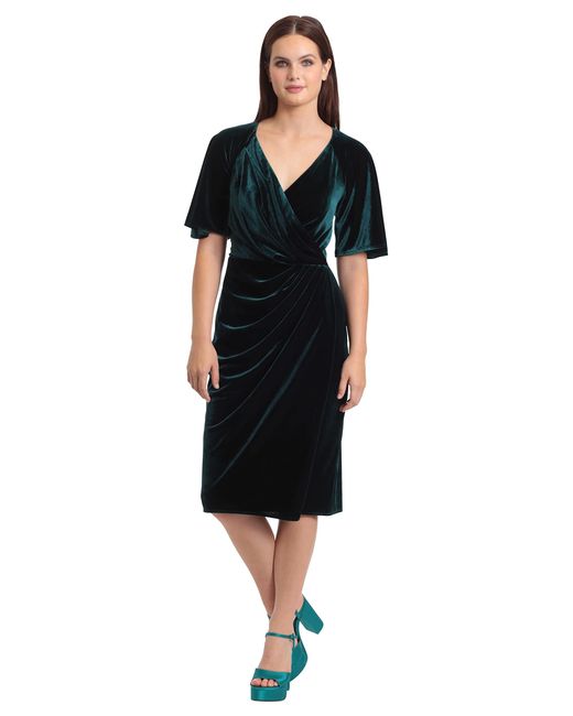 Maggy London Black Surplus Bodice Wrap Look Velvet Dress Even Occasion Cocktail Guest Of