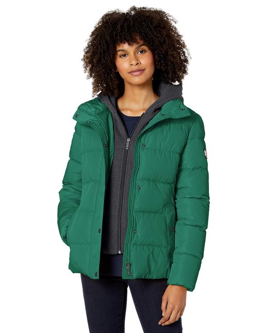 Tommy Hilfiger Green Short Down Alternative Jacket With Zipout Fleece Hood