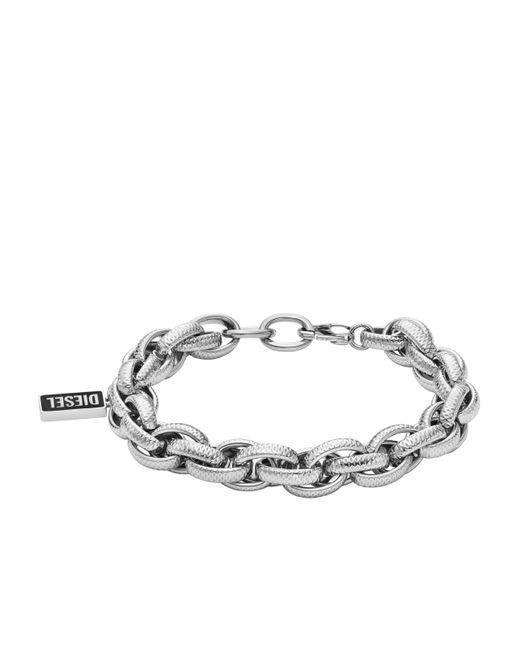 DIESEL Metallic Silver Stainless Steel And Black Agate Chain Link Bracelet for men