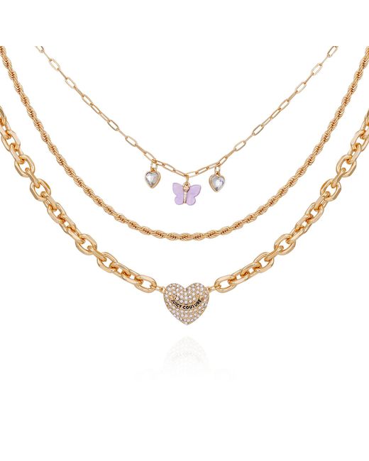 Juicy Couture Metallic Goldtone Heart Butterfly Charm Layered 3 Piece Necklace