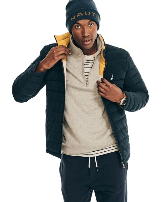 Nautica Men's Blue 's Reversible Quilted Puffer Jacket –midweight