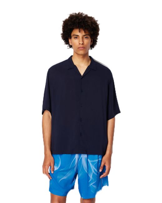 Emporio Armani Blue A | X Armani Exchange Short Sleeve Viscose Button Down Shirt. Boxy Fit for men