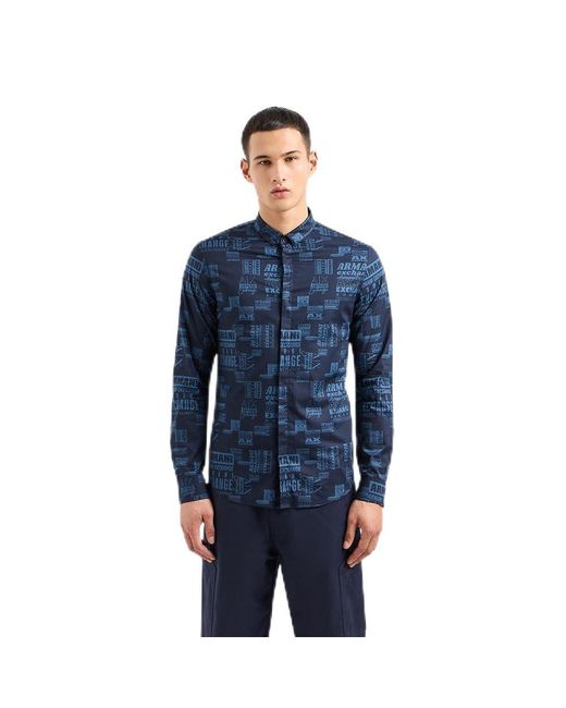 Emporio Armani Blue A | X Armani Exchange Long Sleeve Button Down Shirt. Slim Fit for men